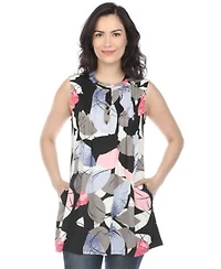 White Mark Womens Pleated Front Sleeveless Tunic Top