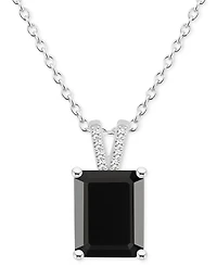 Labradorite & Diamond Accent Emerald-Cut 18" Pendant Necklace Sterling Silver (Also Onyx)