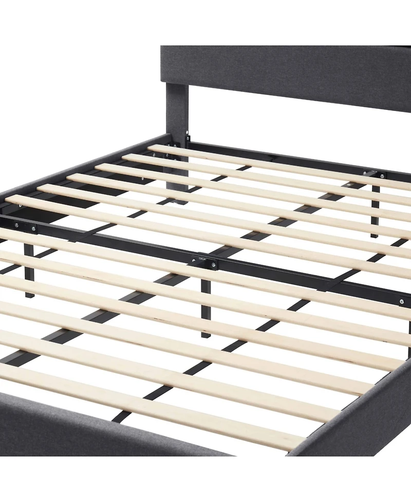 Clara Clark Horizontal Channel Upholstered Platform Bed - King - Navy