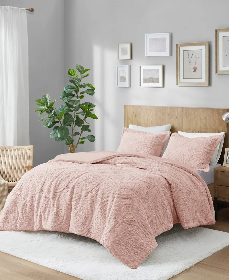 Madison Park Arya Embroidered Medallion Faux Fur 3-Pc. Comforter Set, King/California King