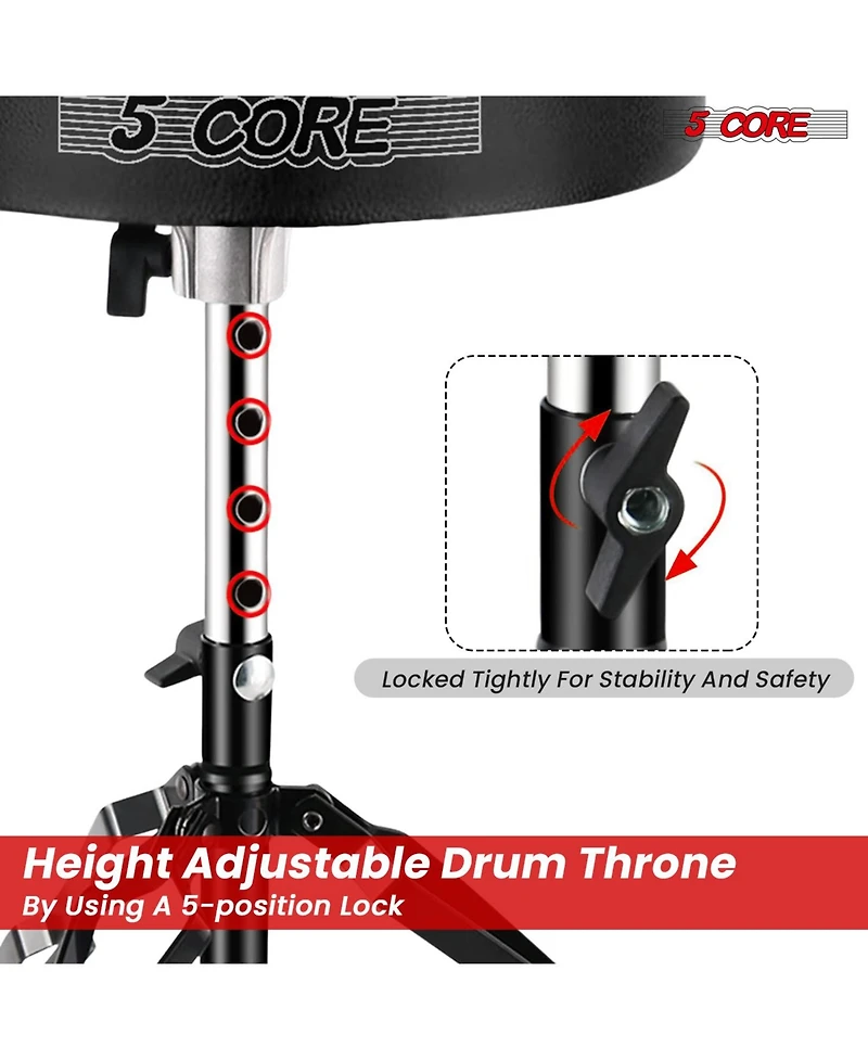 5 Core Drum Throne 3" Thick Padded Comfortable Guitar Stool Drummer Chair Adjustable Musician Seat