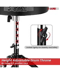5 Core Drum Throne 3" Thick Padded Comfortable Guitar Stool Drummer Chair Adjustable Musician Seat