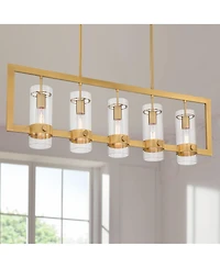 Possini Euro Design Camden Brass Island Linear Pendant Chandelier 42" Wide Modern Clear Glass 5-Light Fixture for Dining Room