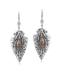 American West Jewelry Fritz Casuse Sterling Silver Arrowhead and Leopard Jasper Gemstone Lever Back Earrings