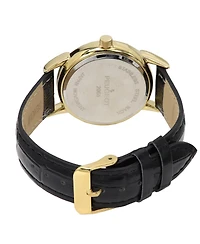 Peugeot Men's Vintage 38mm Round Gold Plated Watch with Black Leather Band