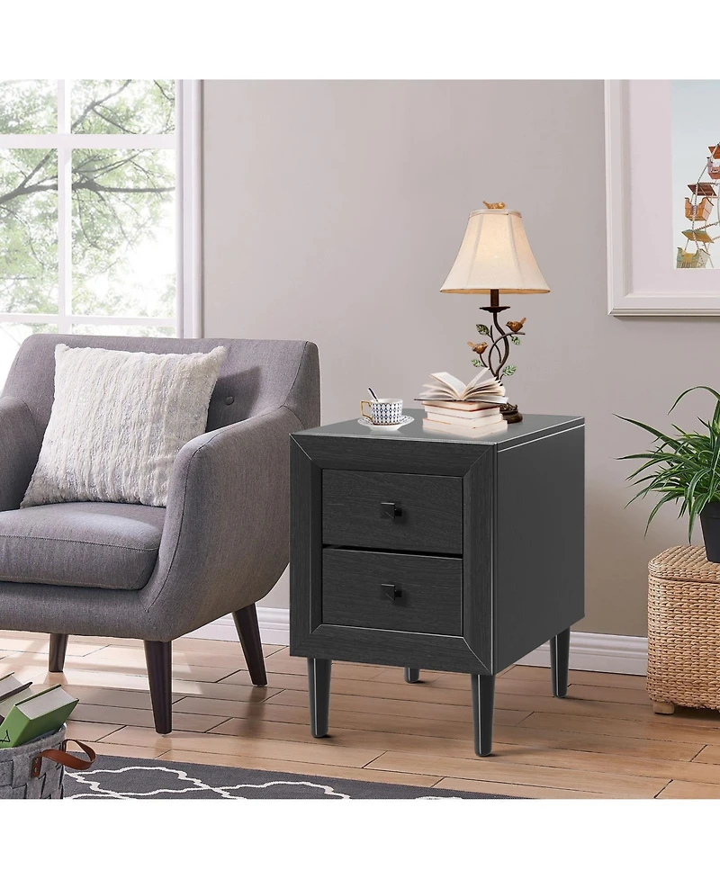 Sugift Multipurpose Retro Bedside Nightstand with 2 Drawers