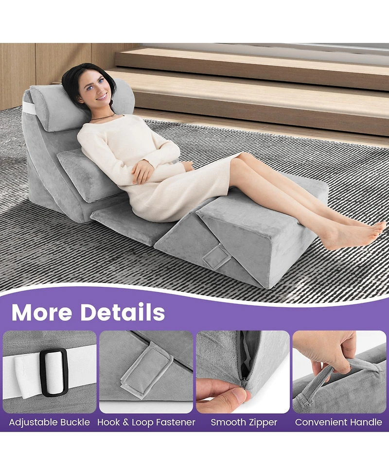 Sugift 7 Pieces Bed Wedge Pillow Set with Memory Foam and Washable Cover
