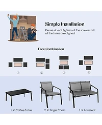 Gymax 4PCS Patio Conversation Futniture Set w/ Fabric and Anti-Rust Steel Frame Grey