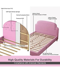 Kids Children Pu Upholstered Platform Wooden Princess Bed Bedroom Furniture
