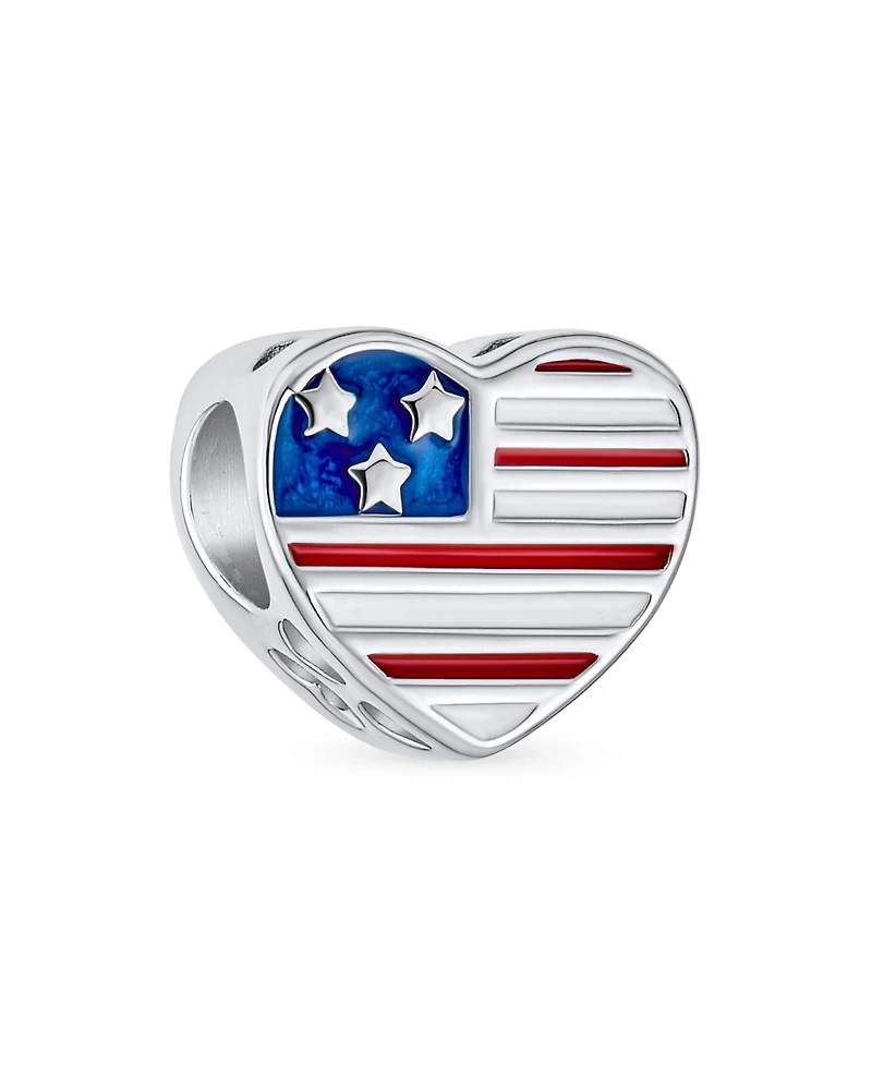 Bling Jewelry Heart Shape American Patriotic Usa Flag Words Military Mom Charm Bead Wife Sterling Silver Fits European Charm Bracelet