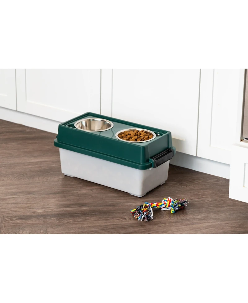 Iris Remington 13lbs/12qt Medium Elevated Dog Food Bowl with Airtight Pet Food Storage Container, Green