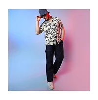 Men's Midnight Black & Ivory White Contrast Flower Shirt
