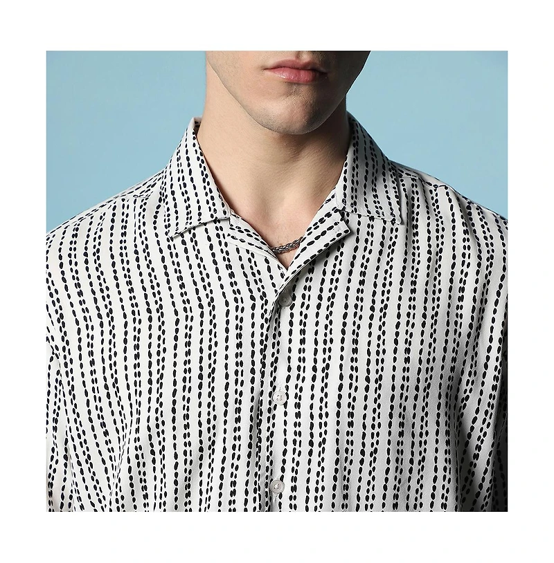 Campus Sutra Men's Ivory White Dot Lined Shirt