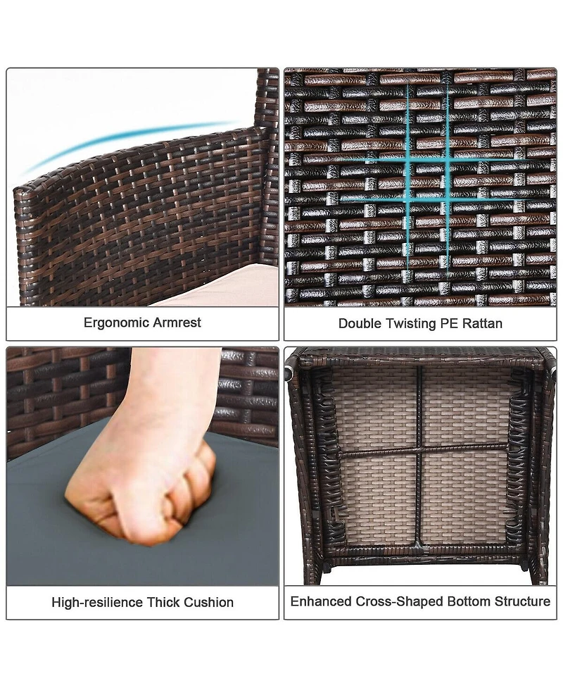 Sugift 3 Pieces Ergonomic Wicker Patio Conversation Set