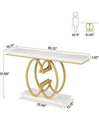 Tribesigns 55 Inch Console Table, Faux Marble Gold Entryway Table with Geometric Metal Base, Modern Narrow Sofa Accent Table (White & Gold)