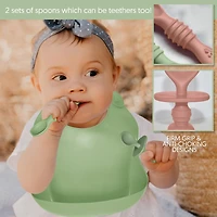 Sperric Toddler Silicone Feeding Set Led Weaning Utensils, Silicone Bibs Feeding Cups Smooth Waterproof Material For Practical Eating, Set of 8
