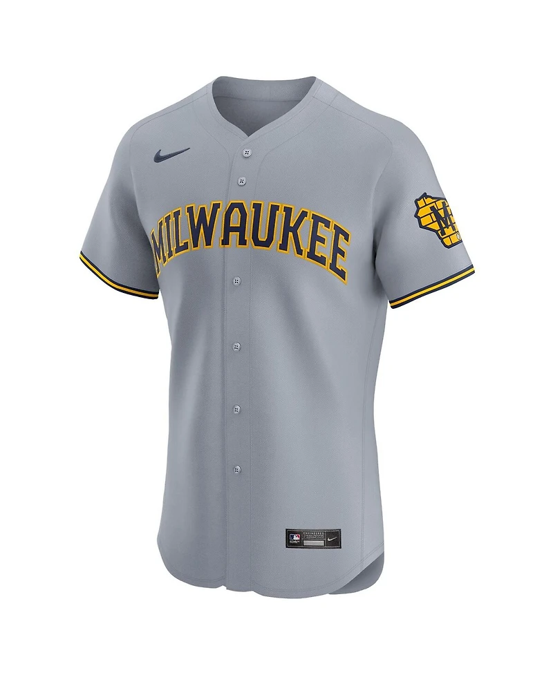 Nike Men's Gray Milwaukee Brewers Road Vapor Premier Elite Patch Jersey