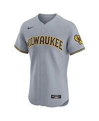 Nike Men's Gray Milwaukee Brewers Road Vapor Premier Elite Patch Jersey