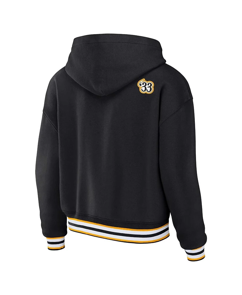 Wear by Erin Andrews Women's Black Pittsburgh Steelers Plus Lace-Up Pullover Hoodie Sweatshirt