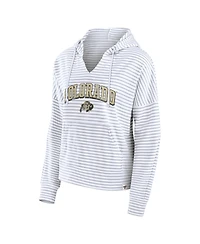Fanatics Women's White/Gray Colorado Buffaloes Arch Logo Striped Notch Neck Pullover Hoodie