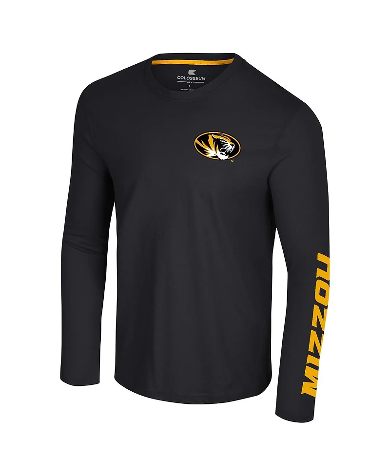 Colosseum Men's Black Missouri Tigers Logo Lockup 3-Hit Active Blend Long Sleeve T-Shirt