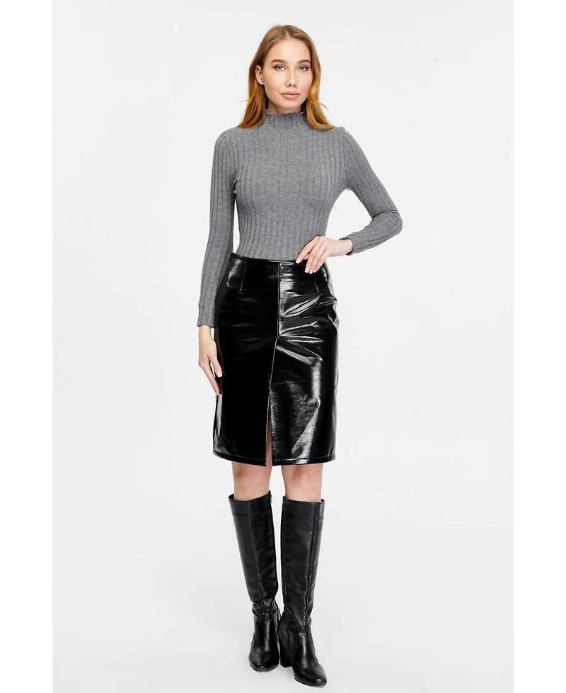 Furniq Uk Women's Leather Fashion Skirt, Black