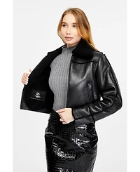 Furniq Uk Women's Genuine Shearling Jacket, Silky Black Inner Black Wool