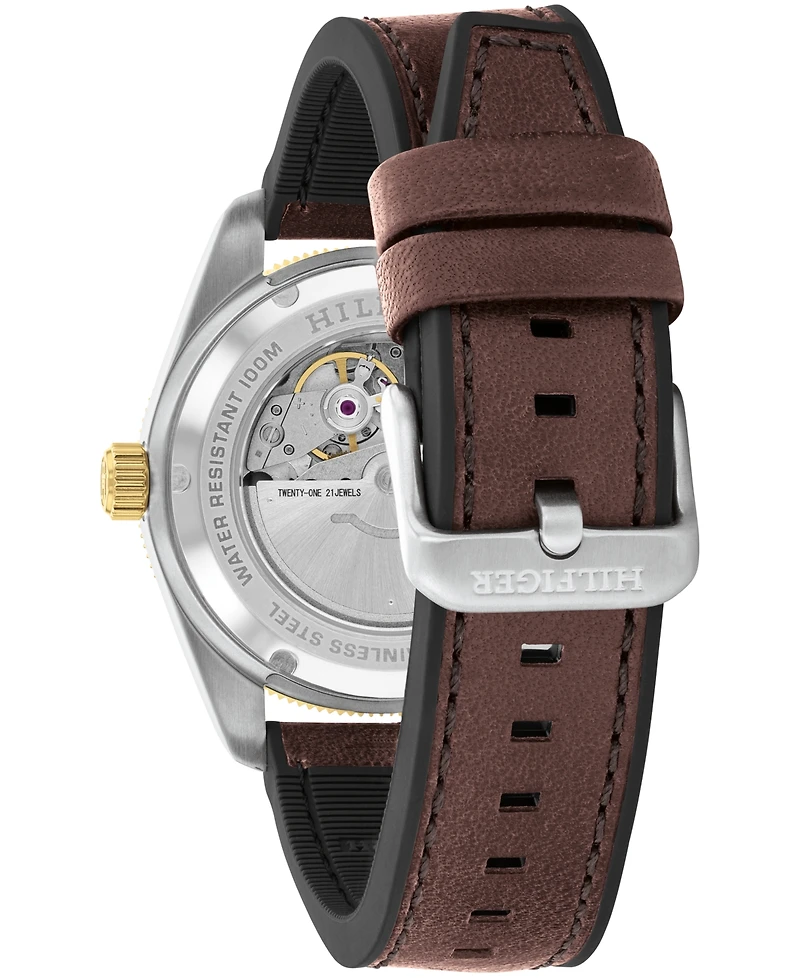 Tommy Hilfiger Men's Automatic Black Silicone and Brown Leather Watch 40mm