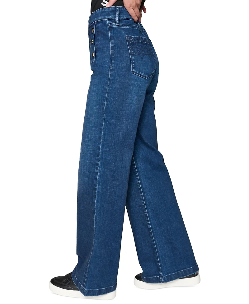 Karl Lagerfeld Paris Petite Mid-Rise Wide-Leg Jeans, First@Macy's
