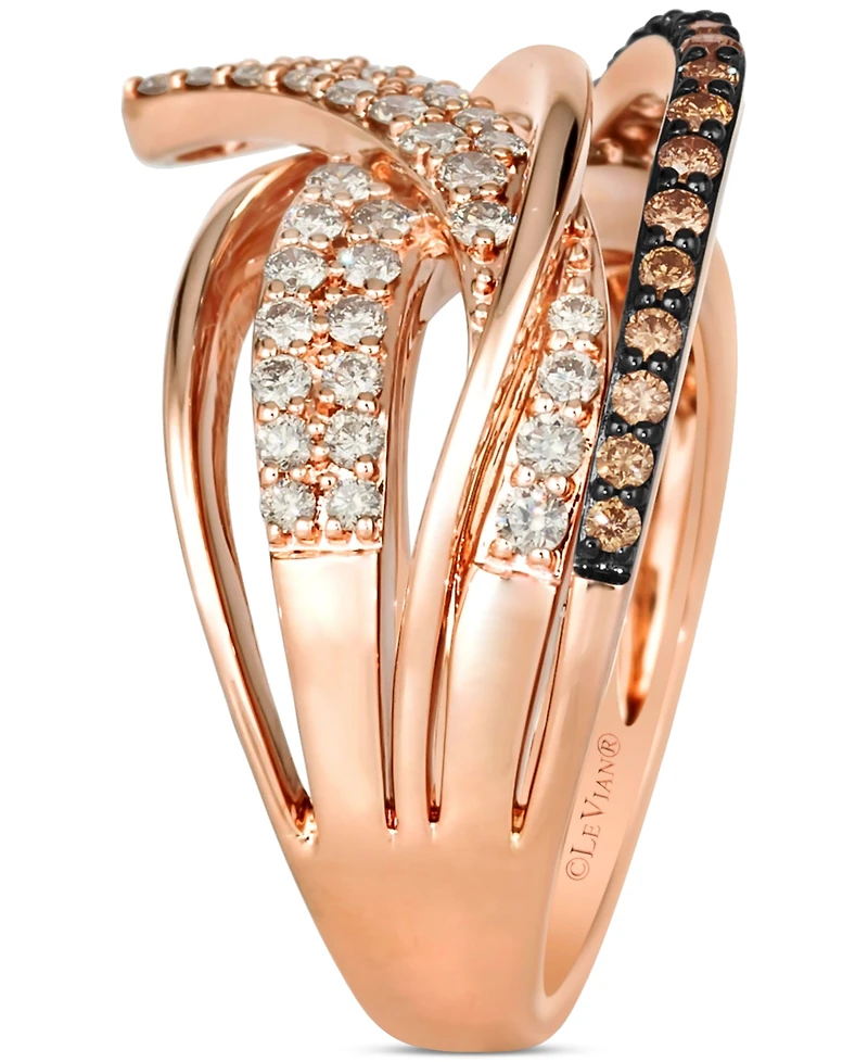 Le Vian Chocolate Diamond & Nude Diamond Multirow Crossover Statement Ring in 14k Rose Gold