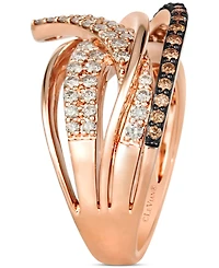 Le Vian Chocolate Diamond & Nude Diamond Multirow Crossover Statement Ring in 14k Rose Gold