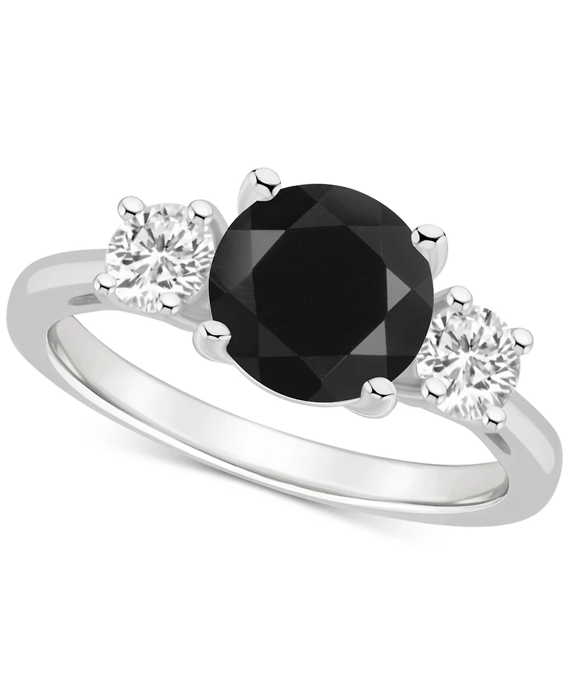 Onyx & White Topaz (5/8 ct. t.w.) Three Stone Ring Sterling Silver