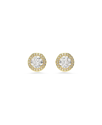 Swarovski Round Cut, Gold Tone, Gold-Tone Plated Una Stud Earrings