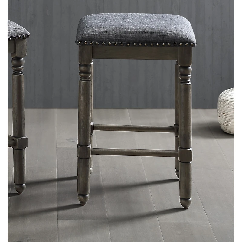 Streamdale Furniture Wood Upholstered Swivel Counter Height Stool, Set of 2, Grey