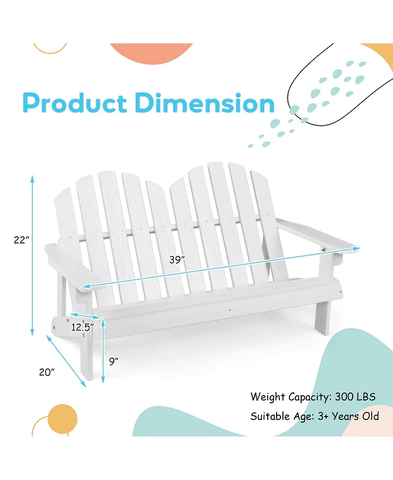 2 Person Fir Wood Adirondack Chair with High Backrest
