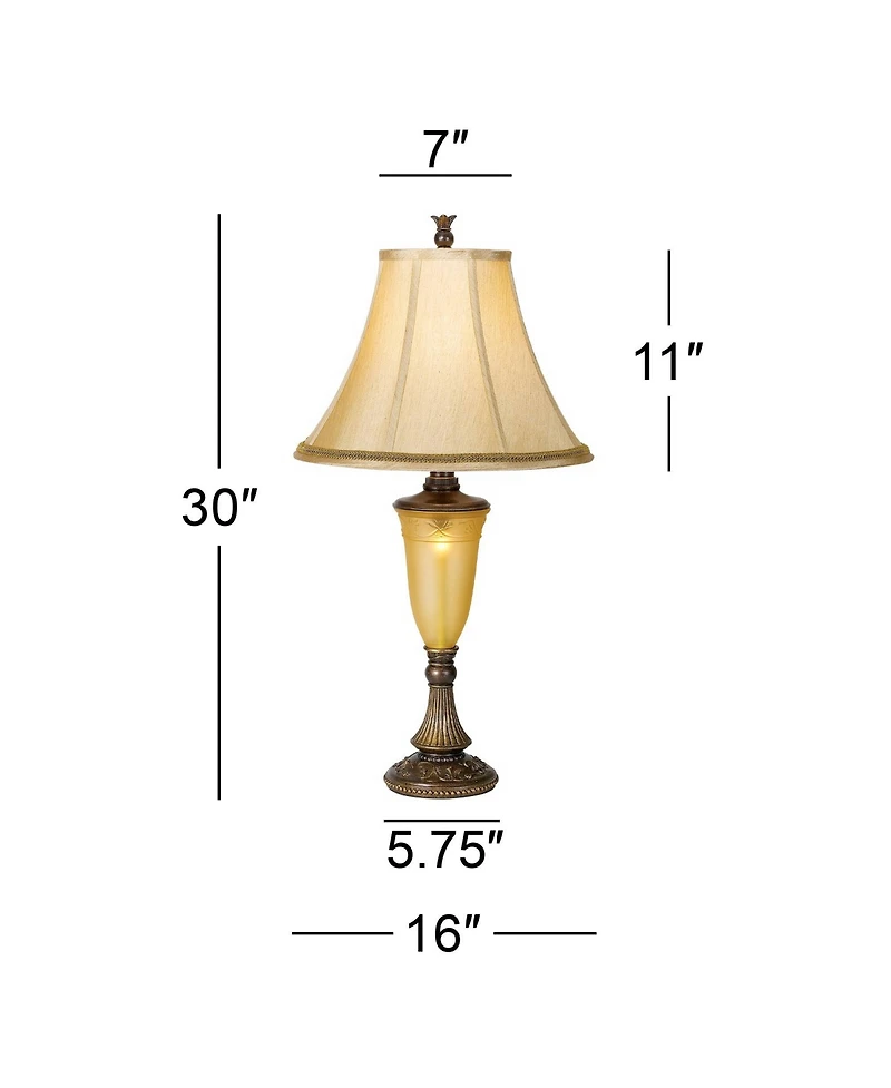 Kathy Ireland Sorrento Traditional Vintage Table Lamp with Nightlight 30" Tall Antique Bronze Glass Flared Bell Shade for Living Room Bedroom House Be