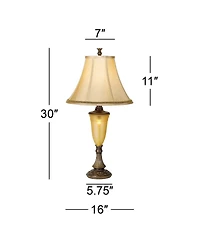 Kathy Ireland Sorrento Traditional Vintage Table Lamp with Nightlight 30" Tall Antique Bronze Glass Flared Bell Shade for Living Room Bedroom House Be