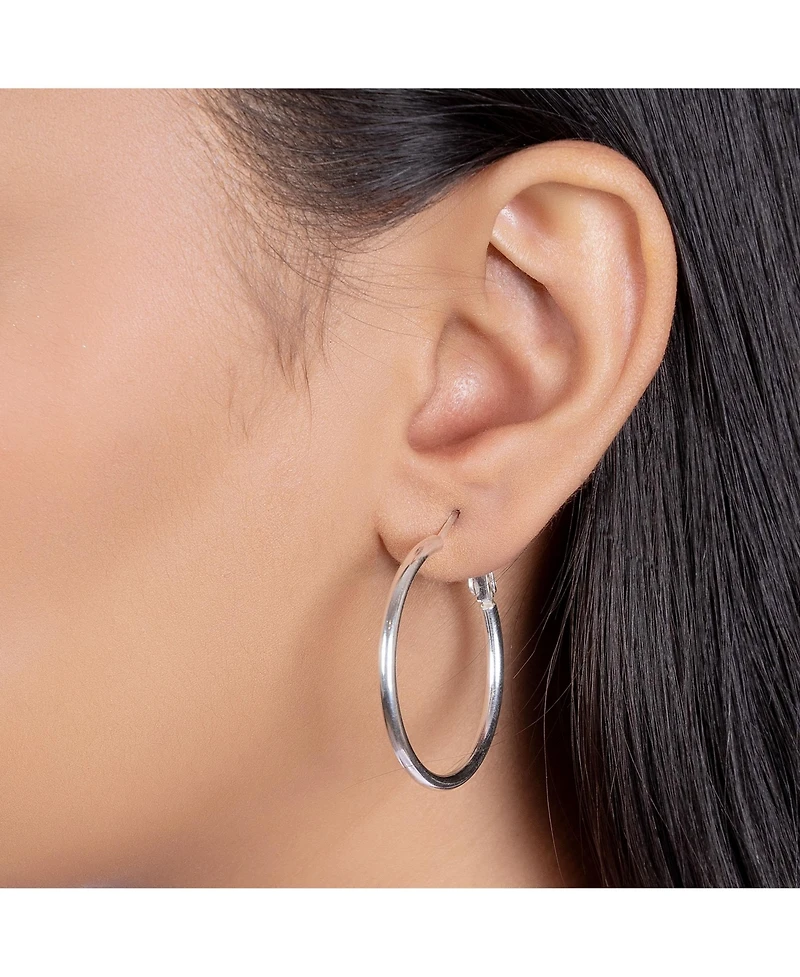 Bling Jewelry Simple Plain Finish Round Tube Hoop Earrings Sterling Silver Hinged Notched Post 1.4 Inch Diameter