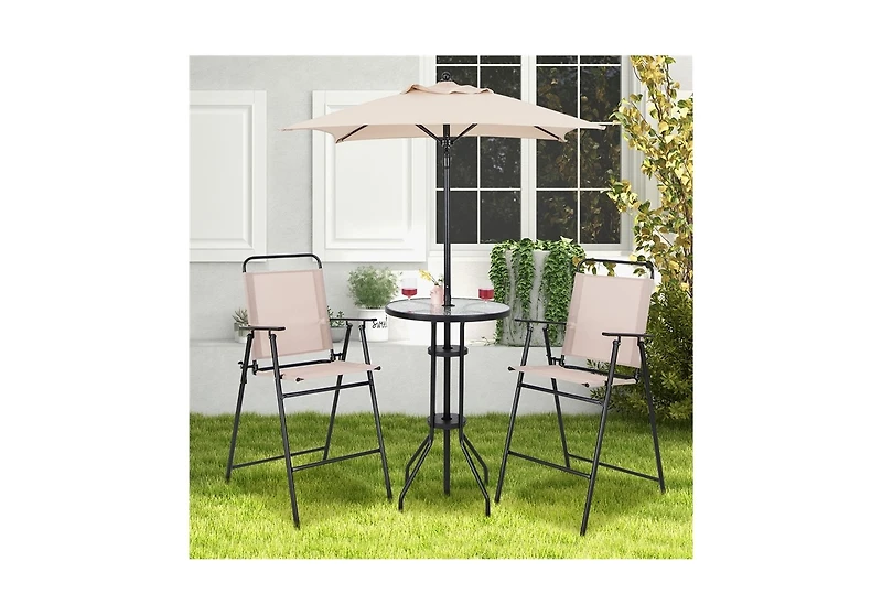 Slickblue 4 Pieces Outdoor Bar Set with Umbrella-Beige