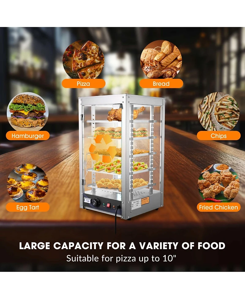 WeChef 600W 5-Shelf Commercial Food Warmer 15" Countertop Catering Pizza Display Case