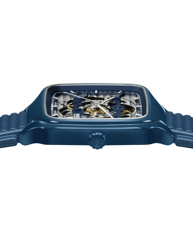 Rado Unisex Swiss Automatic True Square Open Heart Navy Blue Rubber Strap Watch 38mm