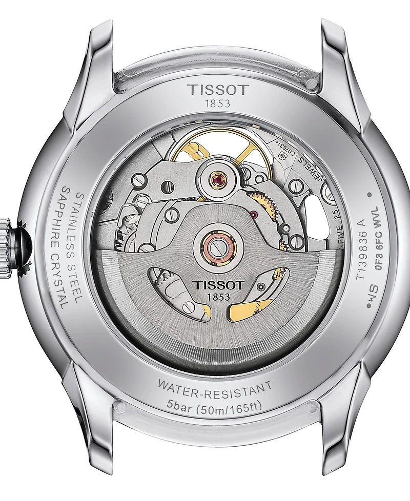 Tissot Men's Swiss Automatic Chemin Des Tourelles Skeleton Brown Leather Strap Watch 39mm
