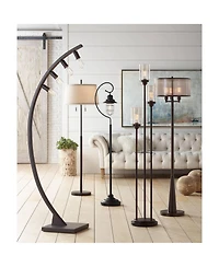 Franklin Iron Works Libby Modern Industrial Tree Floor Lamp 66" Tall Oiled Bronze Metal 3 Light Dimmable Led Amber Seedy Glass for Living Room Be