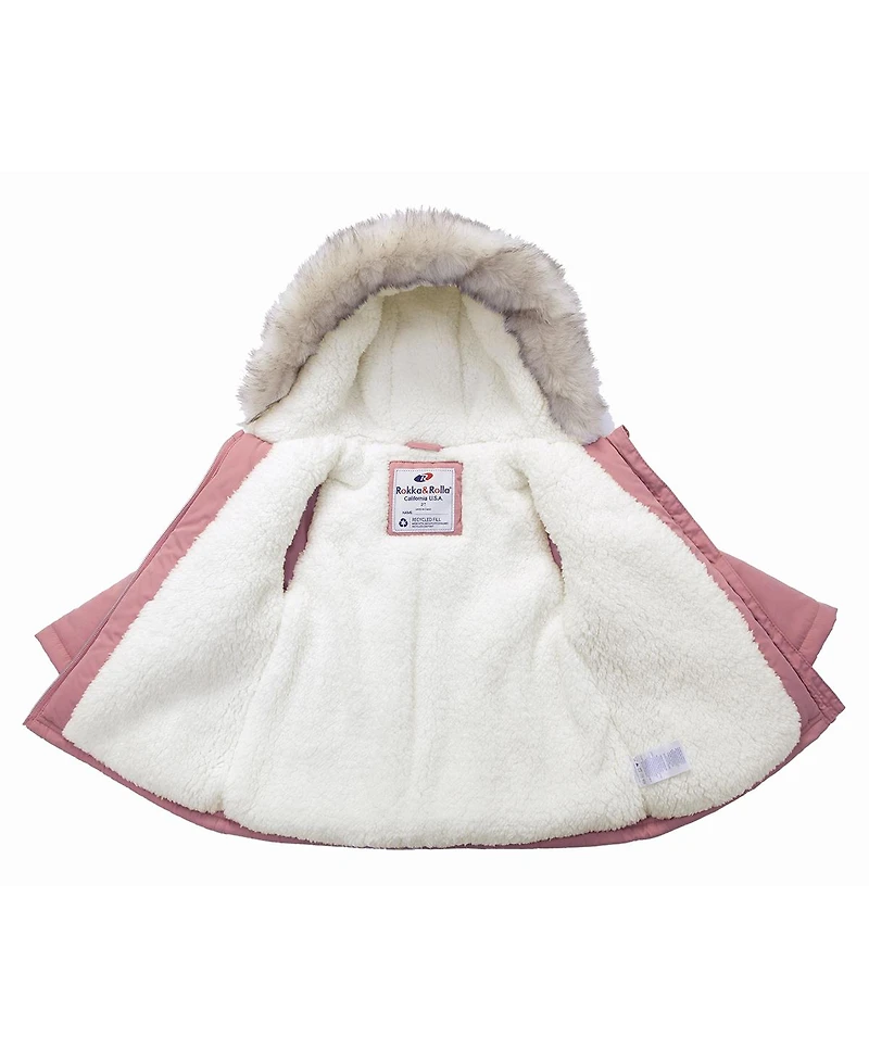 Rokka&Rolla Toddler Girls Puffer Jacket with Sherpa Fleece Lining 2T-4T