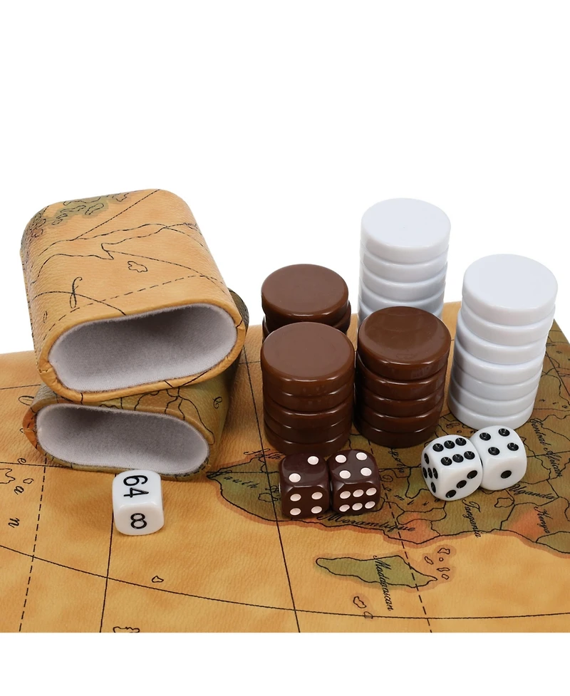 We Games Tan Map Style Leatherette Backgammon Set, 14.75 x 9.75 in. closed