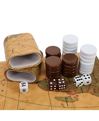 We Games Tan Map Style Leatherette Backgammon Set, 14.75 x 9.75 in. closed