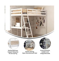 Emma+Oliver Ridley Twin Wood Loft Bed Frame With Protective Guardrails And Integrated Desk Ladder For Use Any 6-8" Thick Mattress