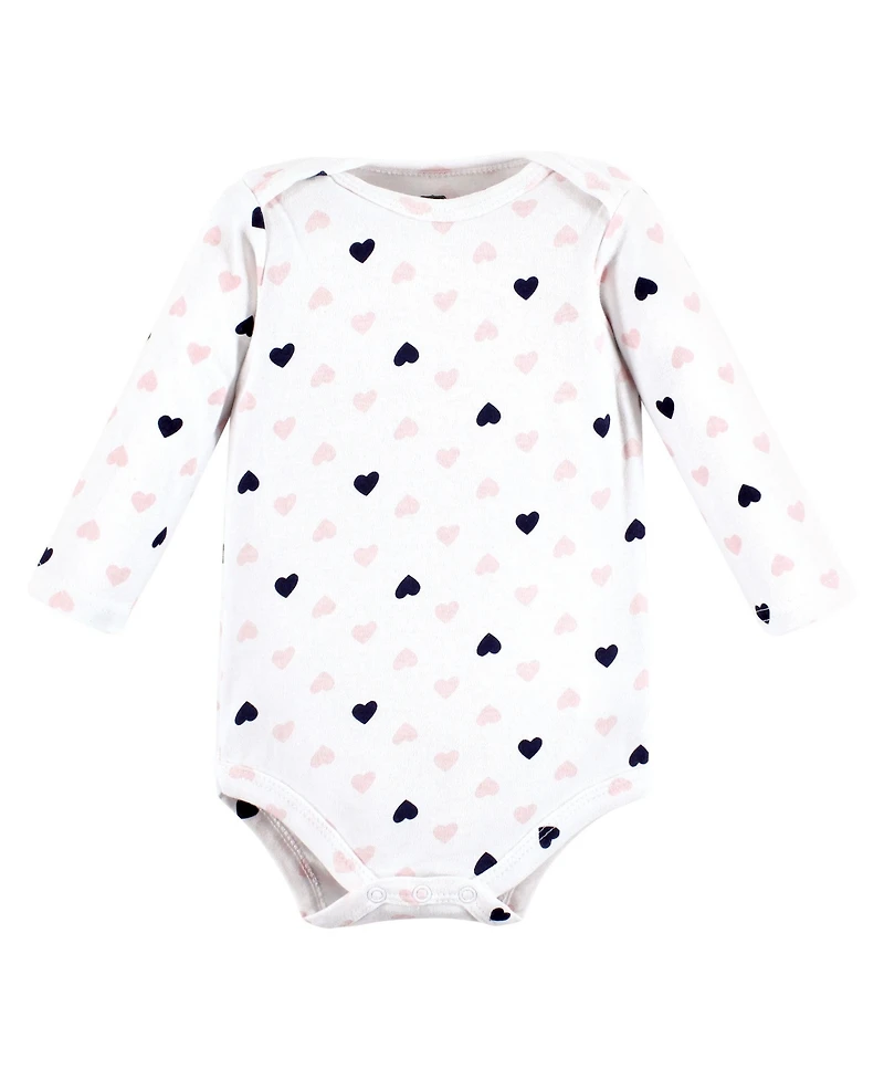Hudson Baby Girls Cotton Long-Sleeve Bodysuits 5-Pack