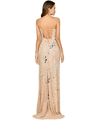 Lara Women's Mirror Beaded Gown With High Slit
