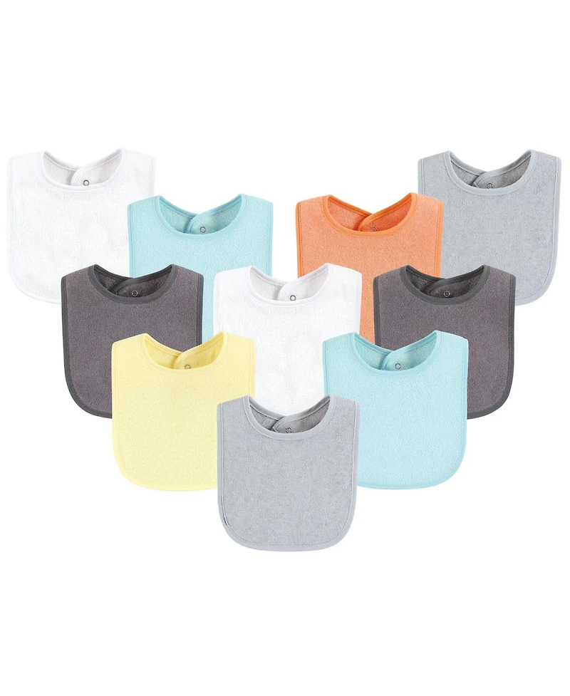 Hudson Baby Drooler Bib with Waterproof Lining, One Size 10-Pack